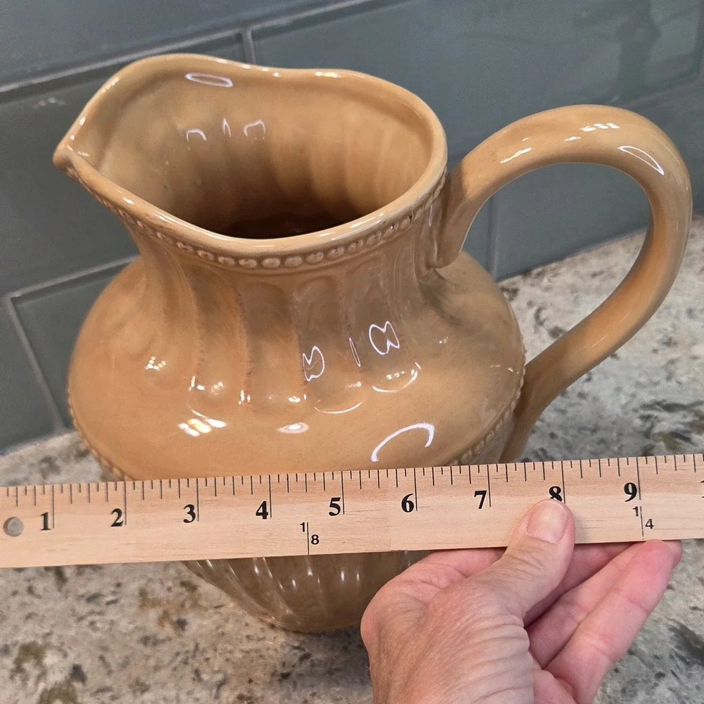 Retired Homestead by At Home America Gold Ceramic Pitcher Beaded Farmhouse Decor